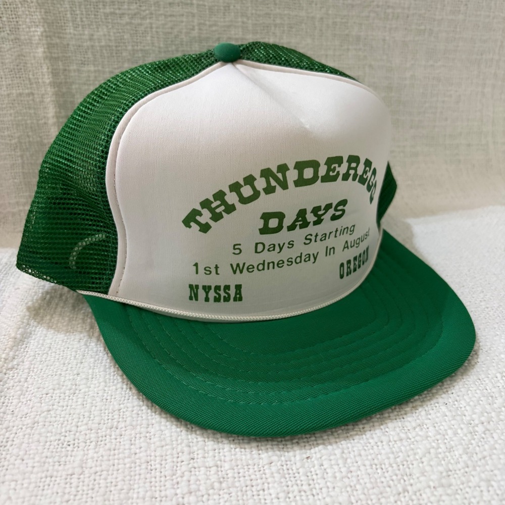 Vintage Thunderegg Days Nyssa Oregon Trucker Hat Green White Mesh Snapback Cap